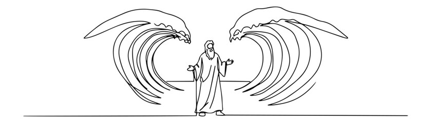 moses parting the red sea minimalist black monoline vector illustration with a modern and abstract aesthetic approach