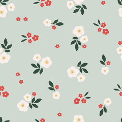 Cute floral seamless pattern with flowers and branches. Wildflower vector illustration in spring or summer. Elegant template for fabric, wallpaper, stationery, wrapping, card, and phone cases.