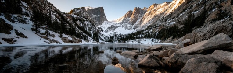 Stunning mountain landscape with lakes and snow