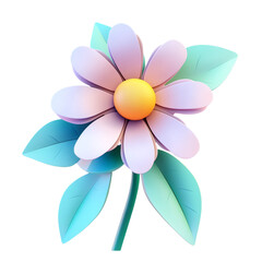 Fototapeta premium Pastel color 3D cartoon cute flower on a white background. AI-Generated.