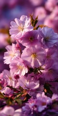 Blooming cherry blossoms in spring sunlight