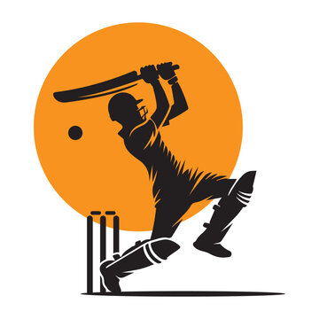 Cricket player with cover drive logo design icon vector illustration.