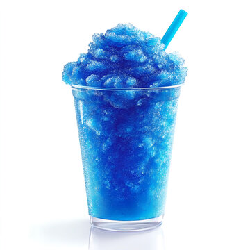 Refreshing blue slush drink served in a clear cup. transparent background