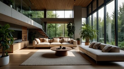 Fototapeta premium eco-friendly home interior with plants and natural textures