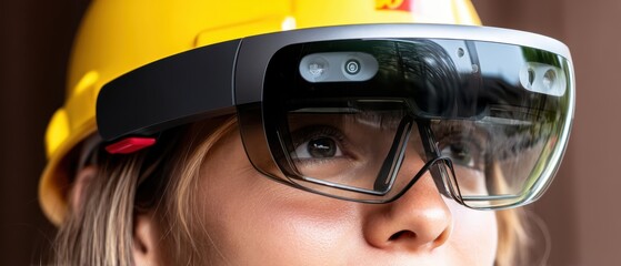 Augmented reality glasses showing delivery driver optimized walking route inside a building, with AR navigation and parcel sorting overlay - high-tech AR screen futuristic delivery