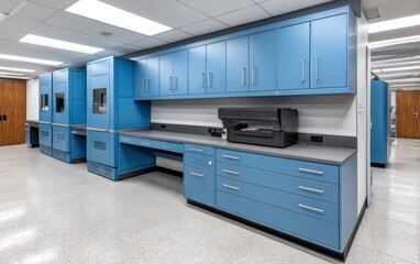 Clinical trial depot with automated packing stations, smart label printers, and robotic picking arms preparing study drug shipments for various phases - Automated Packaging