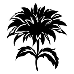A Striking Black and White Illustration of a Stylized Flower with Bold Petals and Leaves