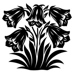 Black and White Illustration of a Cluster of Bell Flowers