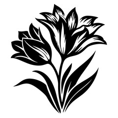 Elegant Black and White Illustration of Two Stylized Lilies