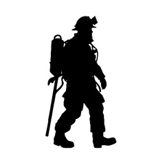 Firefighter black icon on white background. Fireman silhouette