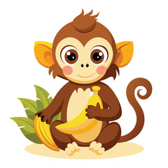 Obraz premium monkey with a bananna vector 