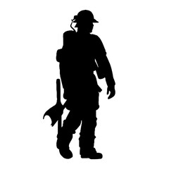 Firefighters pose vector silhouette illustration
