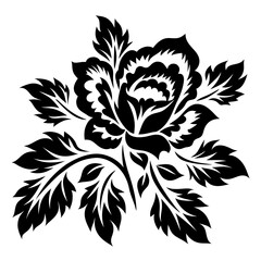 Black and White Stylized Rose Floral Design Element Illustration