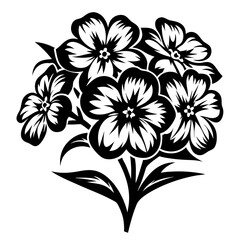 Elegant Black and White Floral Bouquet Illustration Featuring Five Blooming Flowers