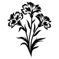 Elegant Black and White Floral Design Three Carnations Bouquet Stylized Flowers