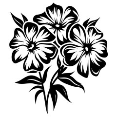 Elegant Black and White Floral Bouquet Illustration Three Flowers with Leaves