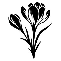 Stylish Black and White Crocus Flower Silhouette Illustration Botanical Spring Bloom Graphic Design