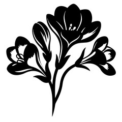 Elegant Black and White Freesia Flower Bouquet Illustration Graphic Design