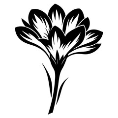 A Black and White Stylized Crocus Flower Illustration Botanical Design Spring Bloom Floral Art