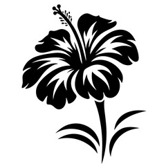 Black and White Stylized Hibiscus Flower Illustration Tropical Floral Design Element