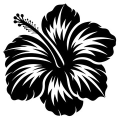 A Striking Black and White Illustration of a Hibiscus Flower with Intricate Petals