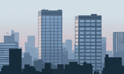 Obraz premium Contemporary Glass Facade Office Skyscraper with Cityscape in Minimalist Vector Design