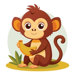 Obraz premium monkey with a bananna vector 