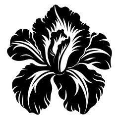 A Striking Black and White Illustration of a Single Iris Flower with Intricate Petals