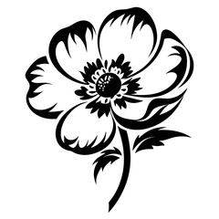 Elegant Black and White Anemone Flower Graphic Design Illustration