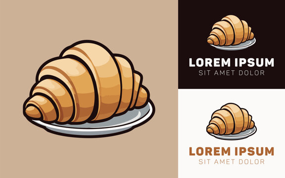 Flaky Croissant Cartoon Logo in Minimalist Style