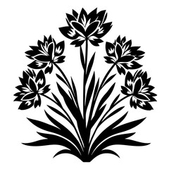 Elegant Black and White Floral Bouquet Illustration Featuring Stylized Flowers