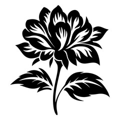 Elegant Black and White Floral Design Intricate Petals and Leaves Botanical Illustration