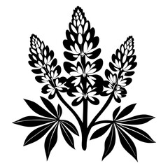 Black and White Stylized Lupine Flower Illustration Botanical Art Print