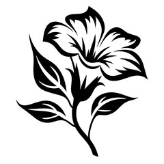 Elegant Black and White Floral Design with Intricate Petals and Leaves