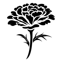 Black and White Stylized Carnation Flower Illustration Floral Design Botanical Art Graphic