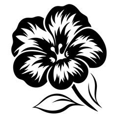 Black and White Stylized Flower Illustration Botanical Graphic Design Element Floral Art