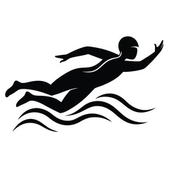 Obraz premium Swimmer Silhouette in Water Waves Vector, Streamlined Style, Transparent Background