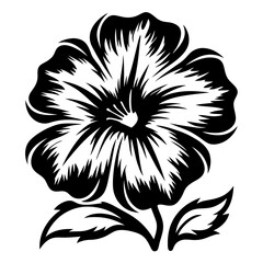 A Black and White Illustration of a Single Blooming Flower with Detailed Petals and Leaves