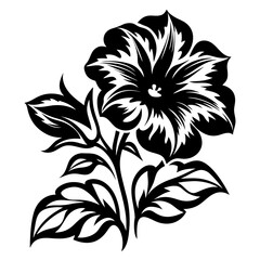 Elegant Black and White Floral Design of a Single Blossom with Detailed Petals and Leaves