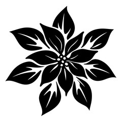 Black and White Stylized Poinsettia Flower Graphic Design Element