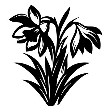 recommend clip art: Black and White Stylized Illustration of Spring Flowers Daffodils and Snowdrops