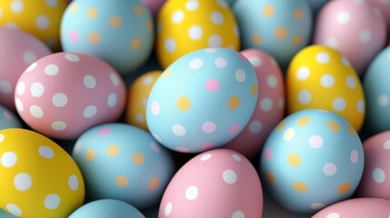 Obraz premium A joyful Easter egg hunt in pastel colors, radiating the gentle warmth of spring and bathed in soft sunlight
