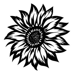 A Stunning Black and White Illustration of a Sunflower with Intricate Petals