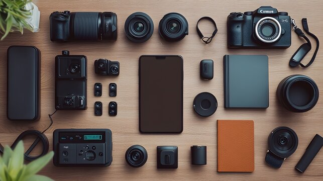 Flat lay of content creator gear