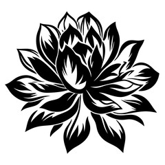 Black and White Stylized Lotus Flower Illustration Botanical Floral Design Graphic Art