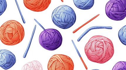 Colorful Yarn Balls and Crochet Hooks on White Background for Craft and Hobby Projects