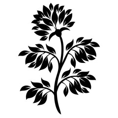 Elegant Black and White Floral Branch Design with Intricate Leaf Details