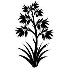 Black and White Silhouette of a Beautiful Flower Plant with Lush Green Foliage