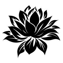 Black and White Stylized Lotus Flower Illustration Graphic Design