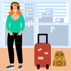 Woman with suitcase and backpack